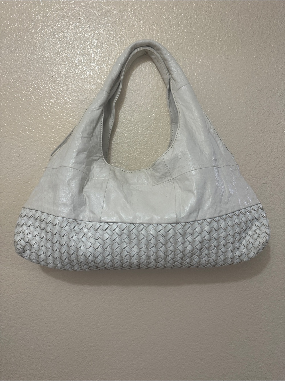 ANTONIO MELANI White Woven Leather Shoulder Bag